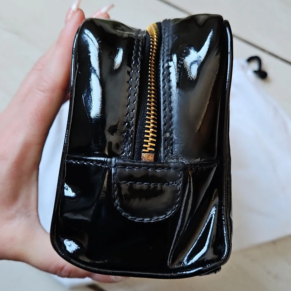 CHANEL Black Patent Leather Cosmetic Bag